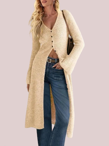 Women's V Neck Bell Sleeve Maxi Knit Cardigan