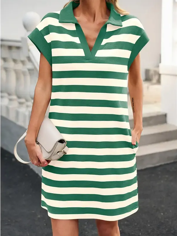 Women's V-neck Striped Shift Dress