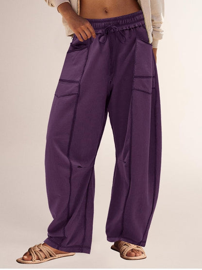 Women's High Waisted Drawstring Wide Leg Baggy Barrel Pants