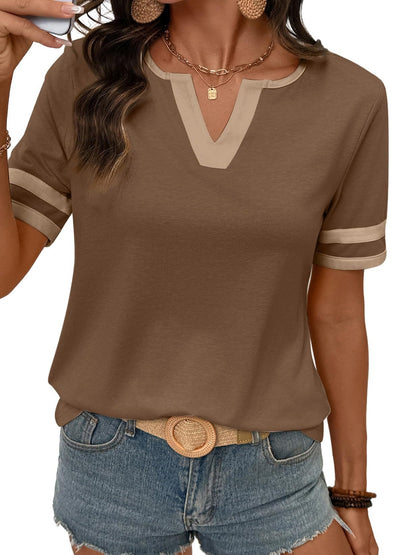 Women's 2026 Summer V-Neck Colorblock Top