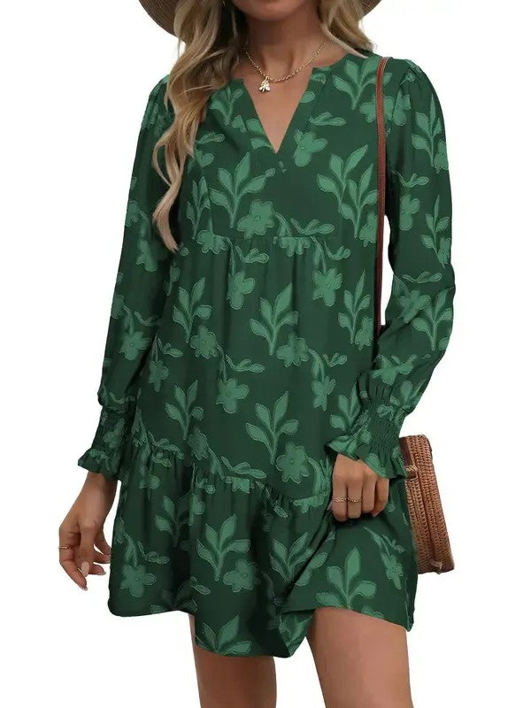 Women's Floral Casual Long sleeve Shift Mini Dress
