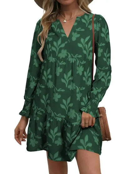 Women's Floral Casual Long sleeve Shift Mini Dress