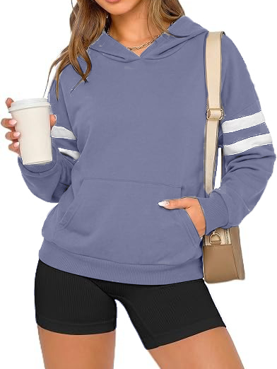 Women's Striped Sleeve Kangaroo Pocket Hoodie