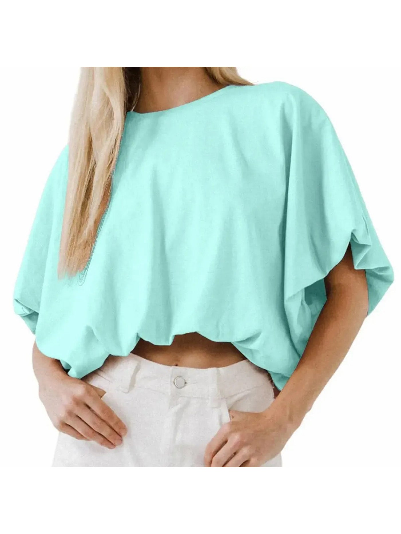 Women's Baggy Flowy Batwing Crop Blouse