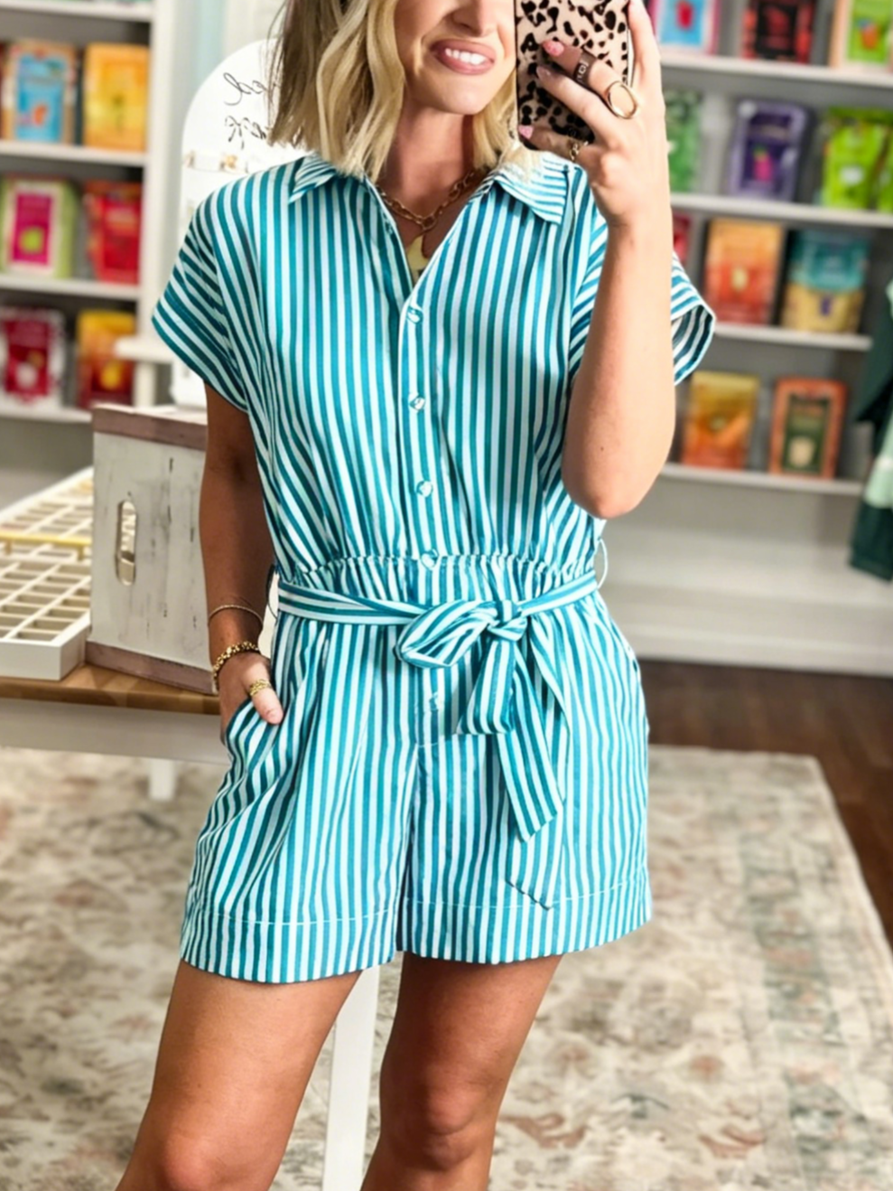 Women's Summer Striped One-Piece Shorts Set