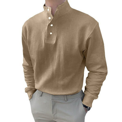 Gentleman's Simple Stand-up Collar Long Sleeved Polo Shirt