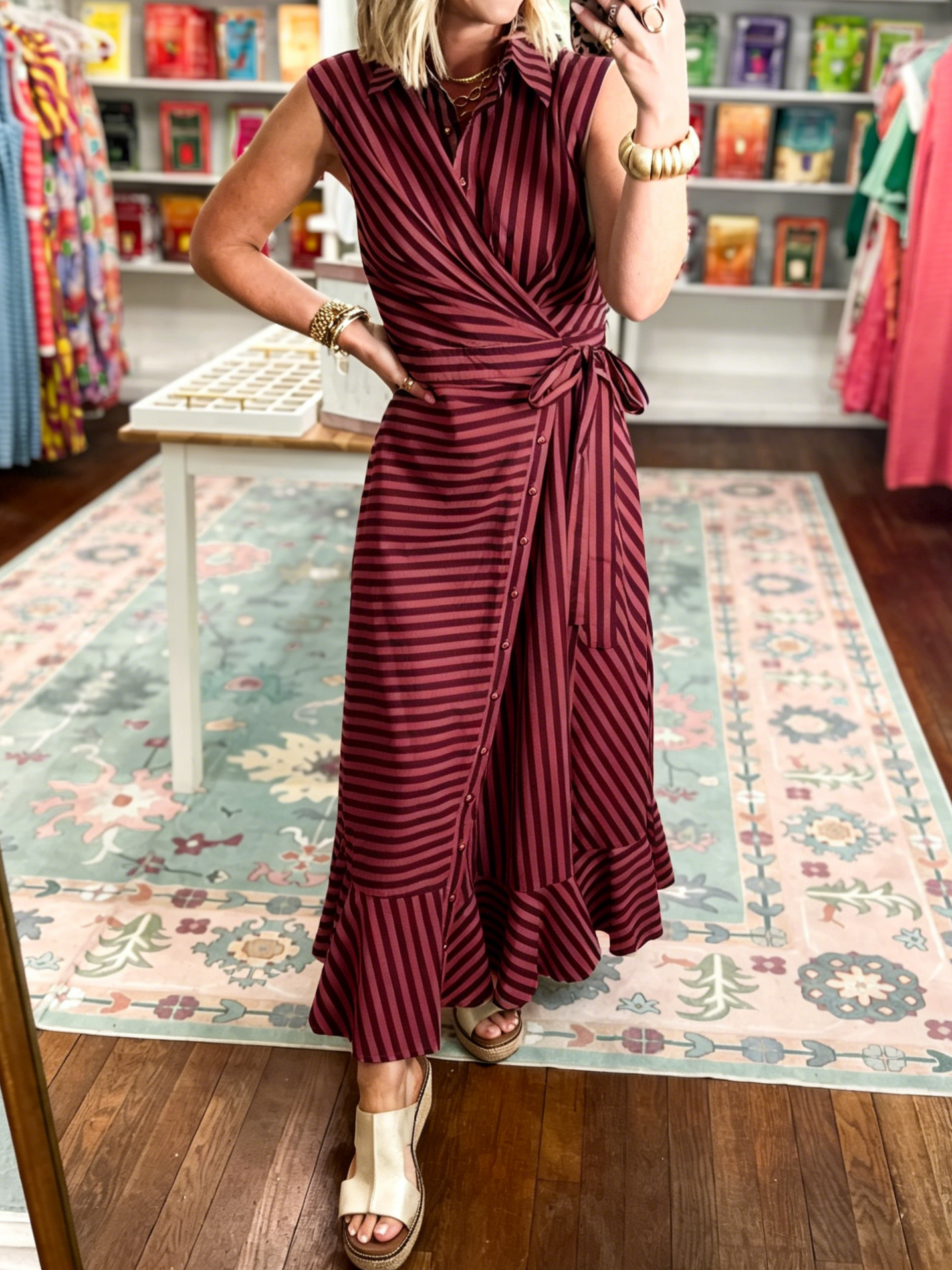 Women's Contrast Stripe Tie-Waist Dress