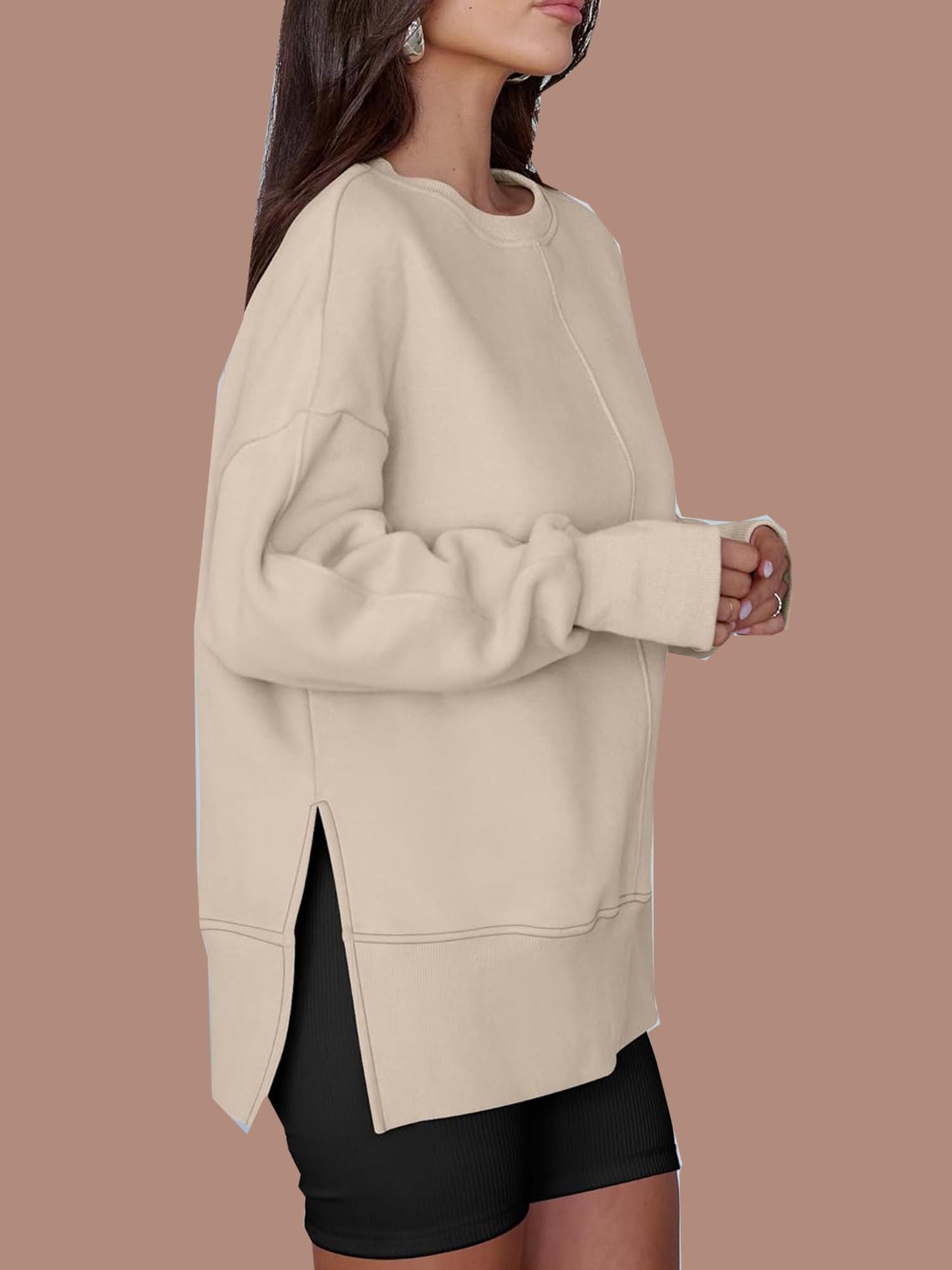 Women's Oversized Thumbhole Long Sleeve Side Slit Sweatshirt