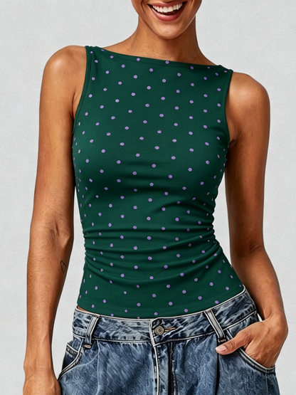 Women's Back Tie‑Up Polka Dot Tank Top