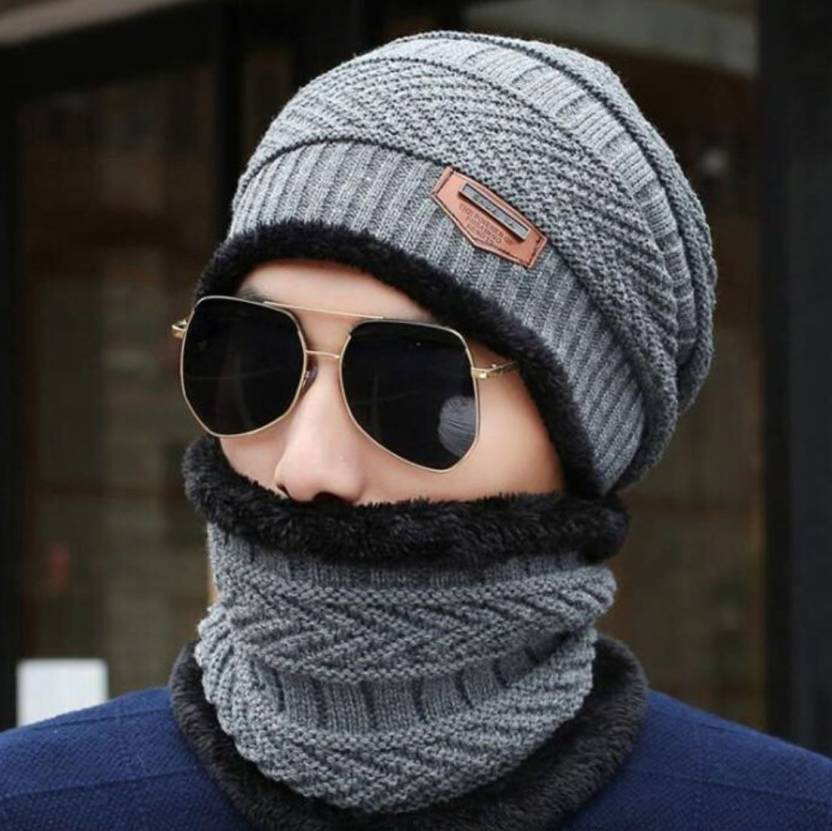 Winter Knitted Beanie Hat Scarf Set