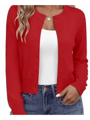 Women's Cropped Round‑Neck Knit Cardigan
