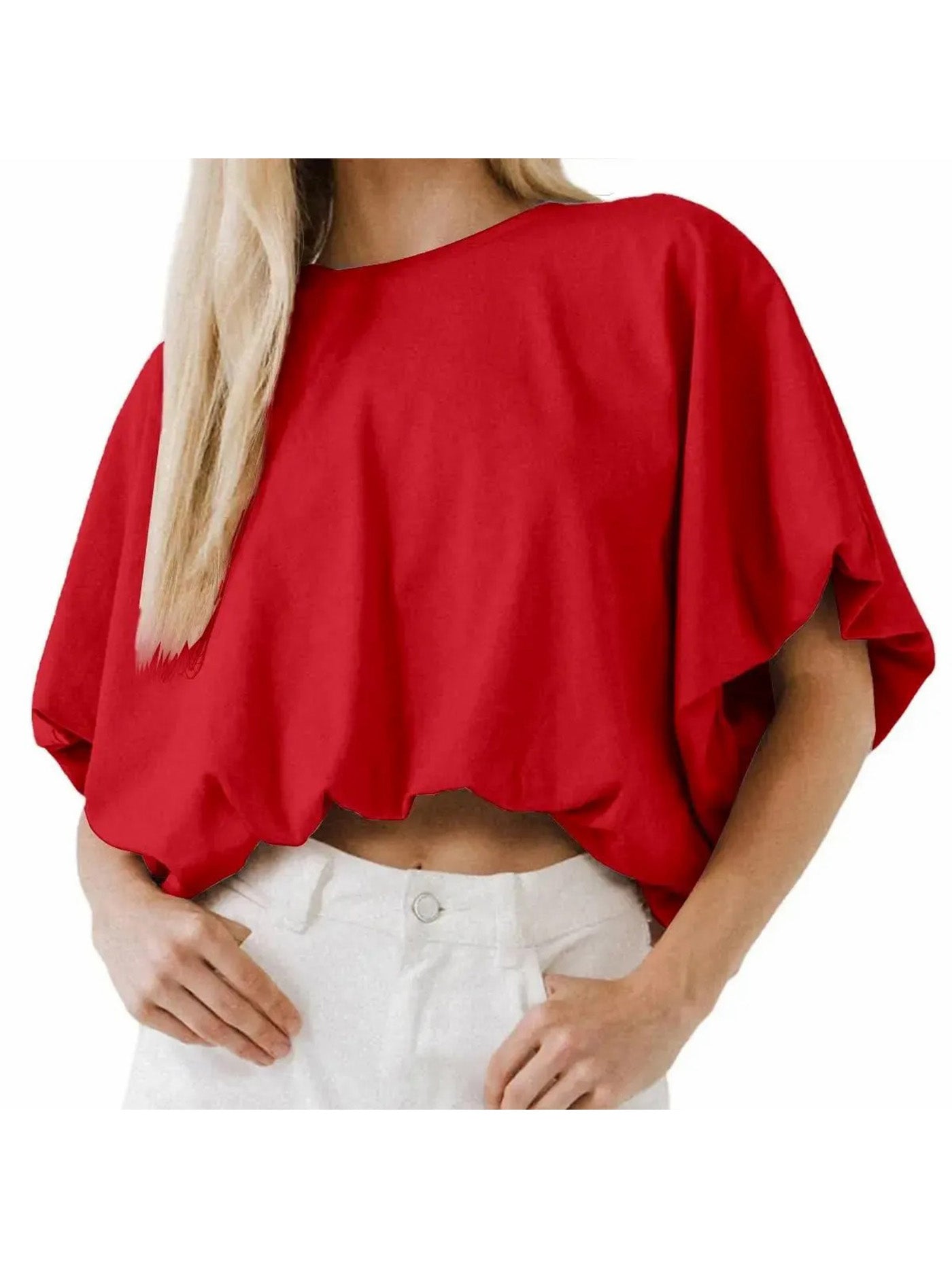 Women's Baggy Flowy Batwing Crop Blouse