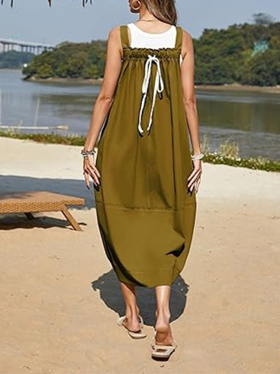 Adjustable Strap Barrel Overall Dress with Pockets