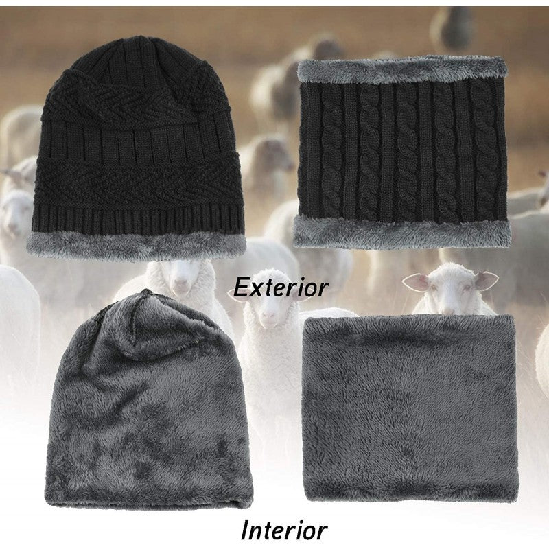 Winter Knitted Beanie Hat Scarf Set