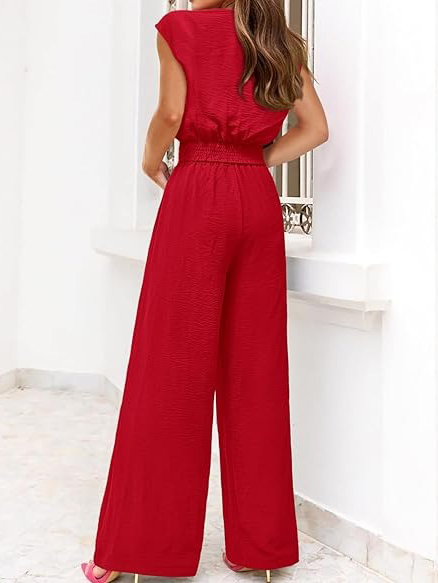 Summer Casual V-Neck Tie Waist 2 Piece Outfit