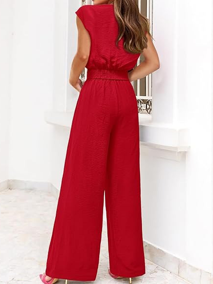 Summer Casual V-Neck Tie Waist 2 Piece Outfit