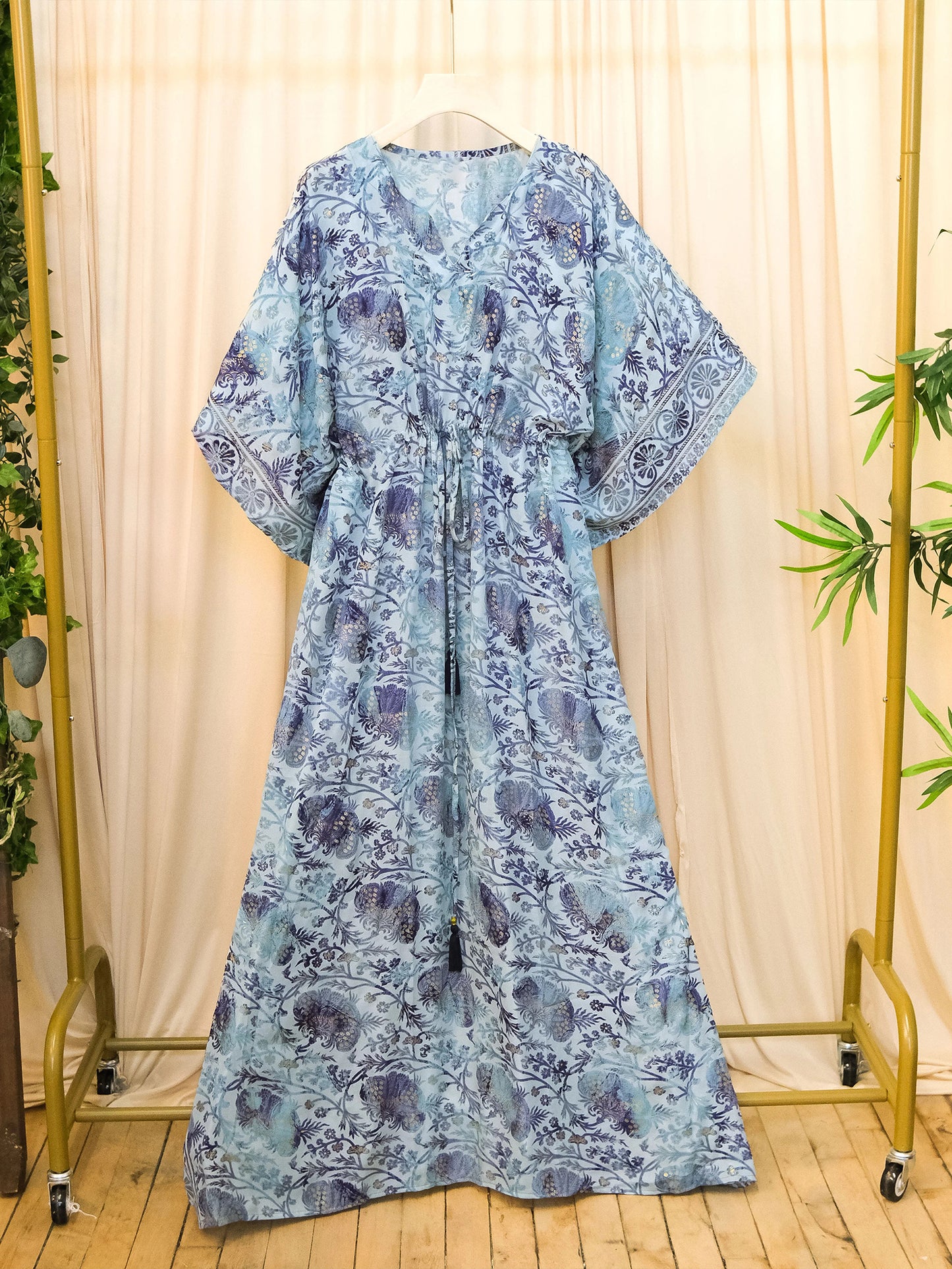 Women's Bohemian Tassel Tie Waist Maxi Dress