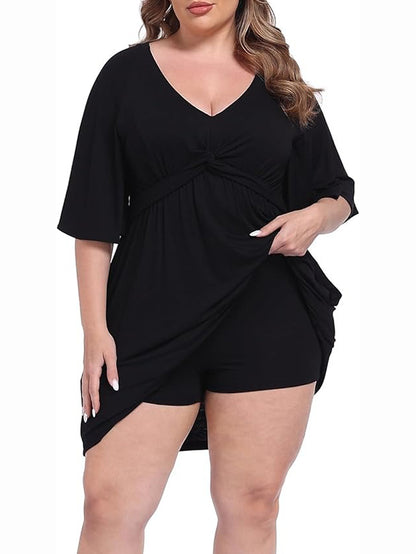Deep V Neck Twist Knot Front Plus Size Dress
