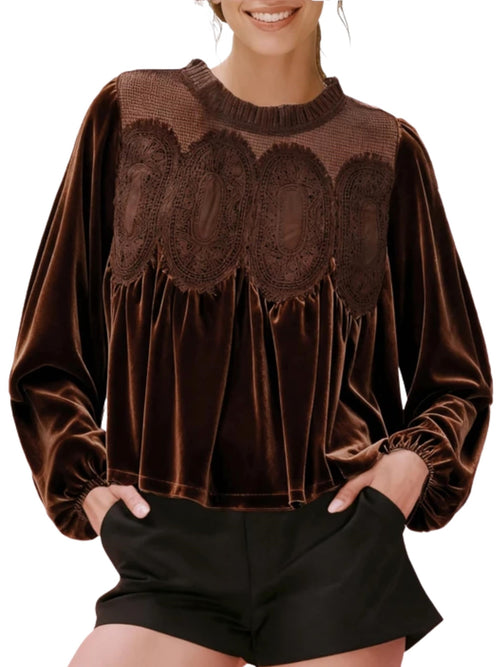 Women's Long Sleeve Velvet Lace Blouse