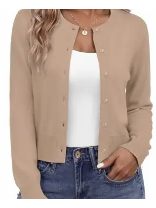Women's Cropped Round‑Neck Knit Cardigan