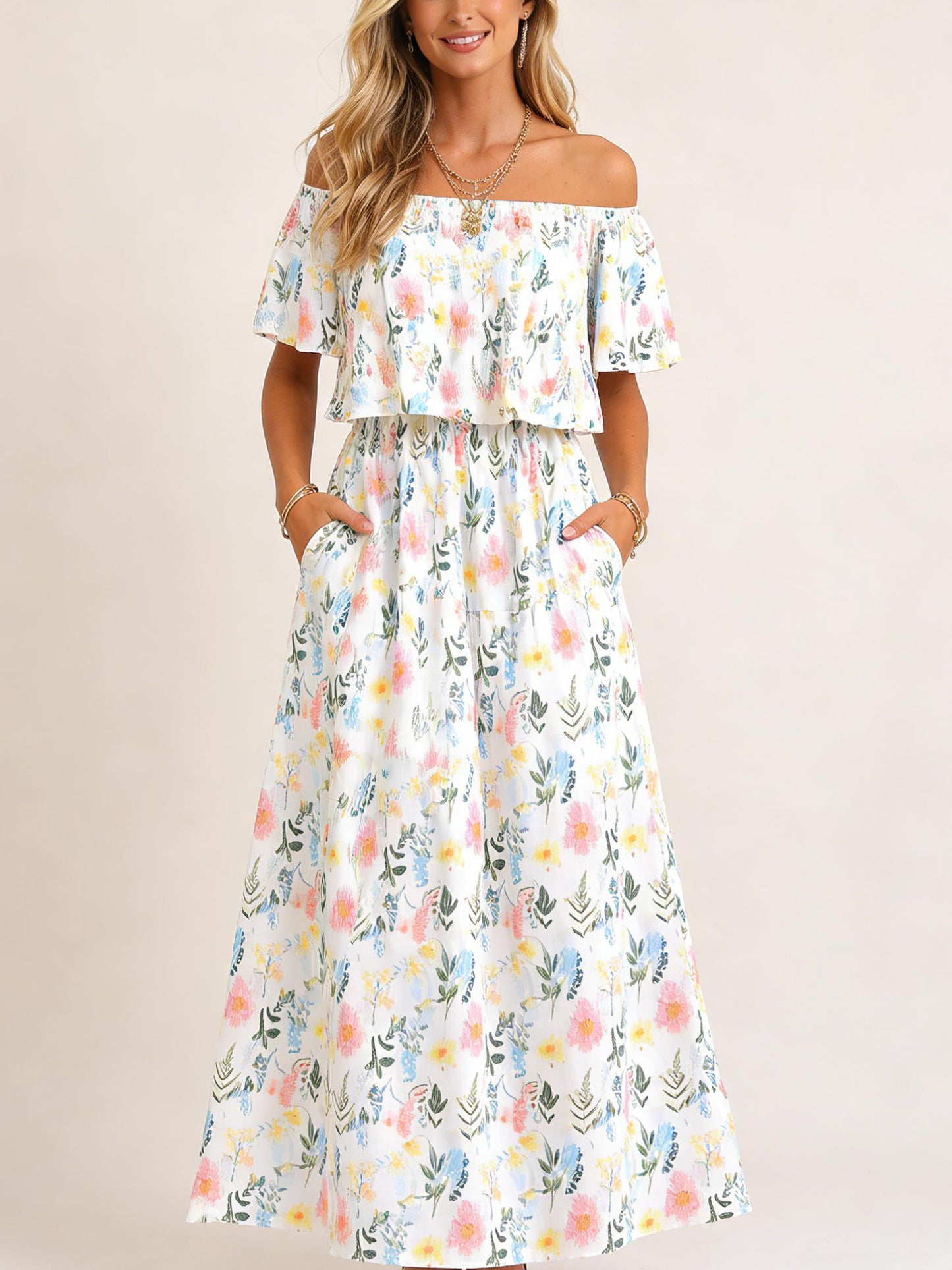 Women's Summer Floral Off-the-Shoulder Maxi Dress