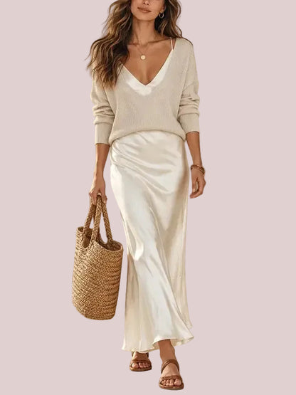Women's 2-Piece Knit Satin Dress Set