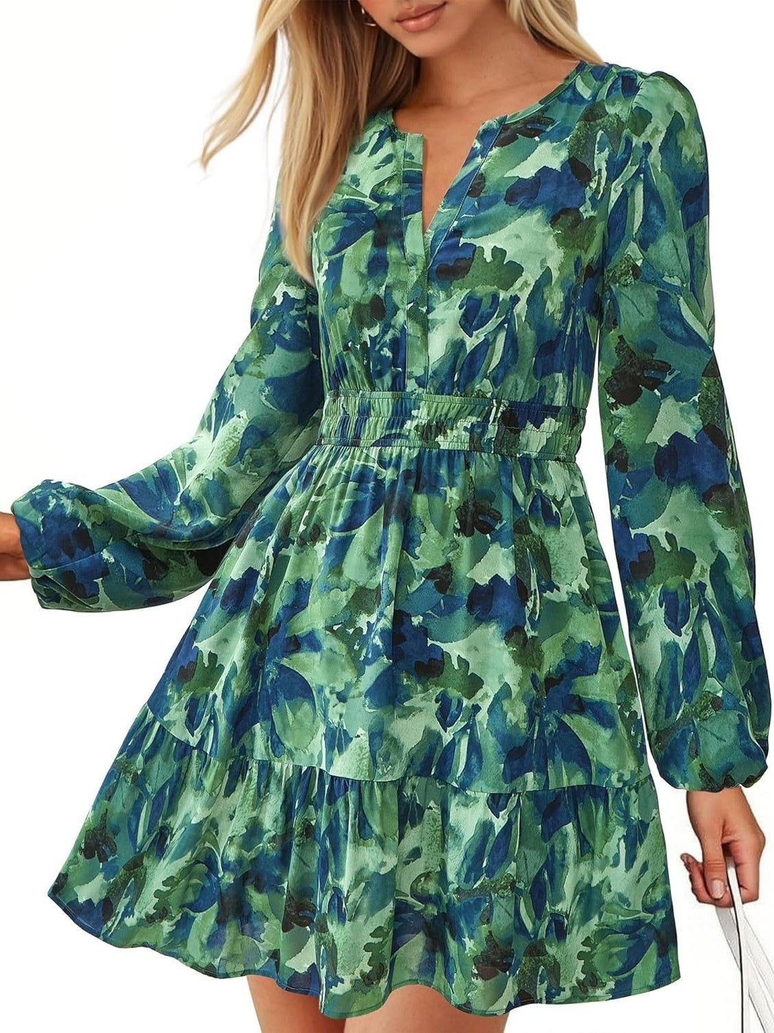 Women's Watercolor Floral Smocked Waist Dress