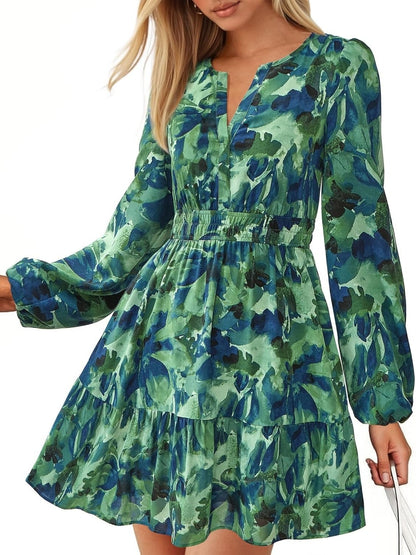 Women's Watercolor Floral Smocked Waist Dress