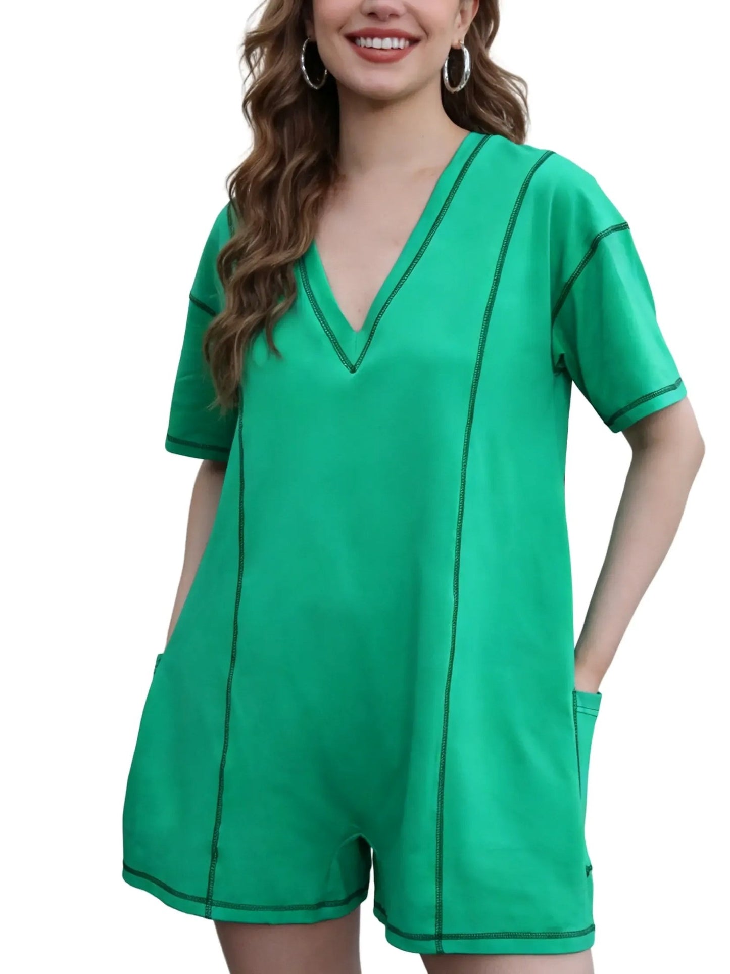 Women's Loose Fit Contrast Short Romper