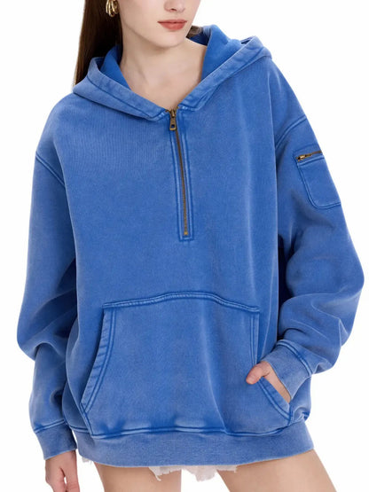 Vintage Half‑Zip Pocket Hoodie