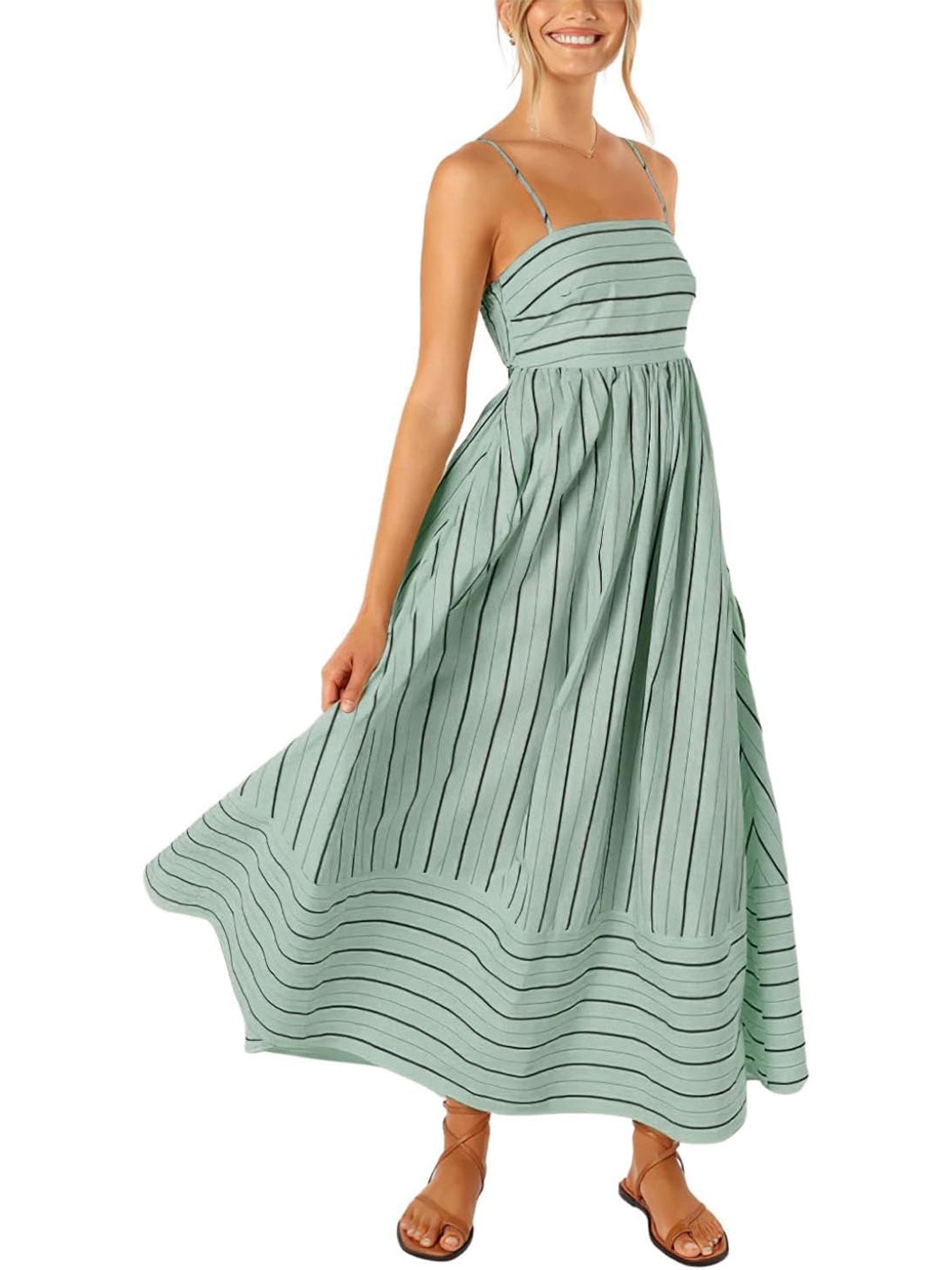Women's Summer Striped Back Cutout Cami Maxi Dress