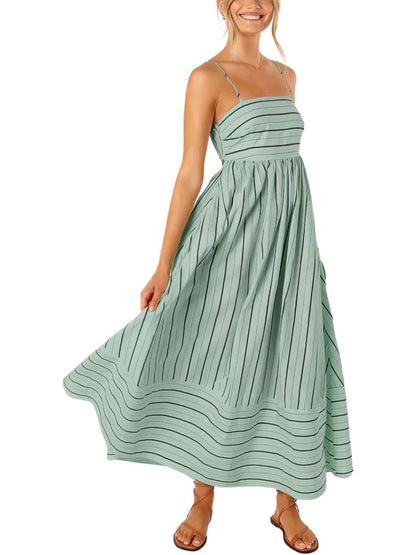 Women's Summer Striped Back Cutout Cami Maxi Dress