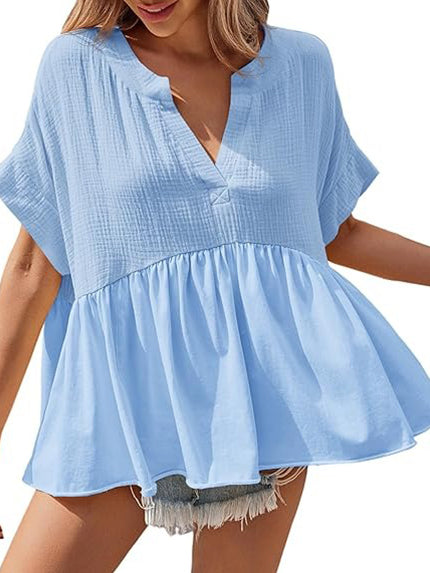 Women's Summer V Neck Babydoll Tops