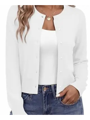 Women's Cropped Round‑Neck Knit Cardigan
