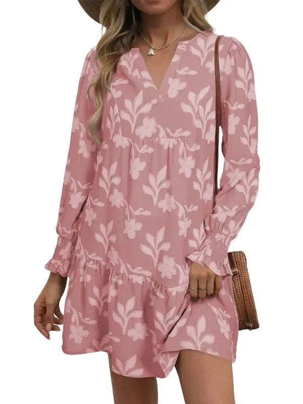 Women's Floral Casual Long sleeve Shift Mini Dress
