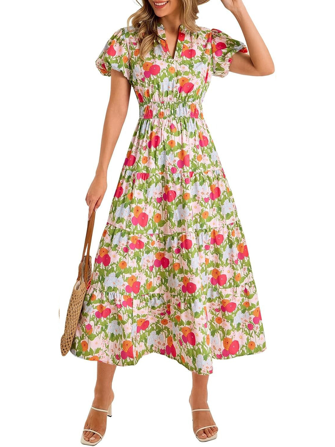 Women's Flowy Elastic Waist Garden Dress