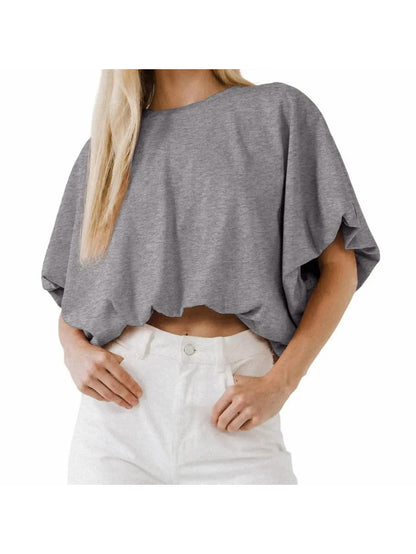 Women's Baggy Flowy Batwing Crop Blouse