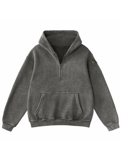 Vintage Half‑Zip Pocket Hoodie