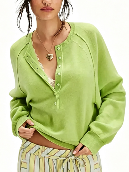 Women's Casual Half Button Cropped Sweater