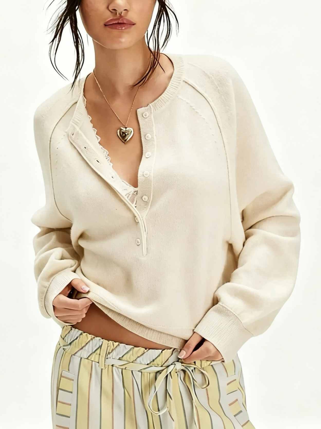 Women's Casual Half Button Cropped Sweater