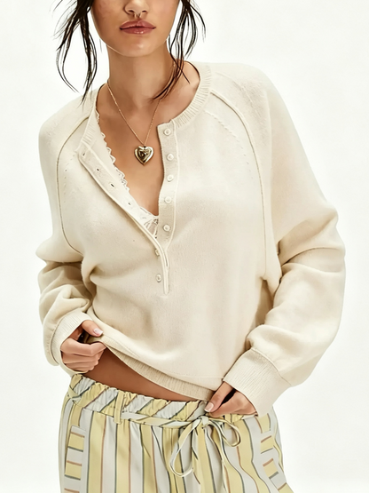 Women's Casual Half Button Cropped Sweater