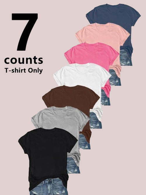 Women's Basic Crew Neck Short Sleeve T-Shirt 7 Pack