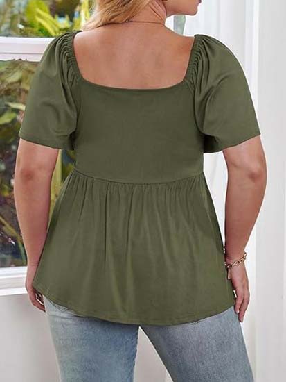 Womens Flutter Short Sleeve Shirred Peplum Plus Size Top