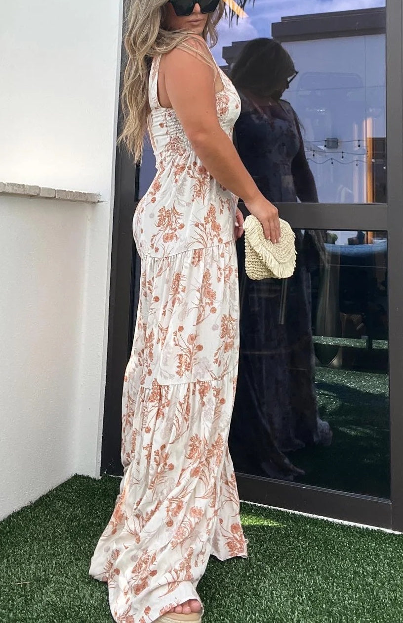 Wide Straps Floral Halter Jumpsuit