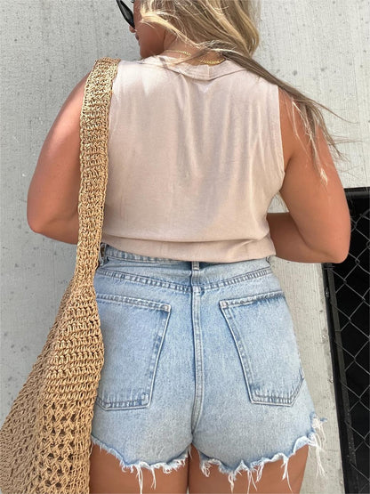 New Women's Washed Button Tank