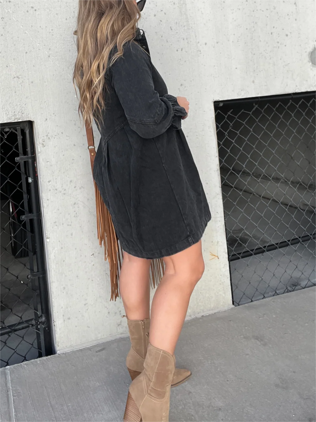 Women's Washed Denim Puff Sleeve Dress