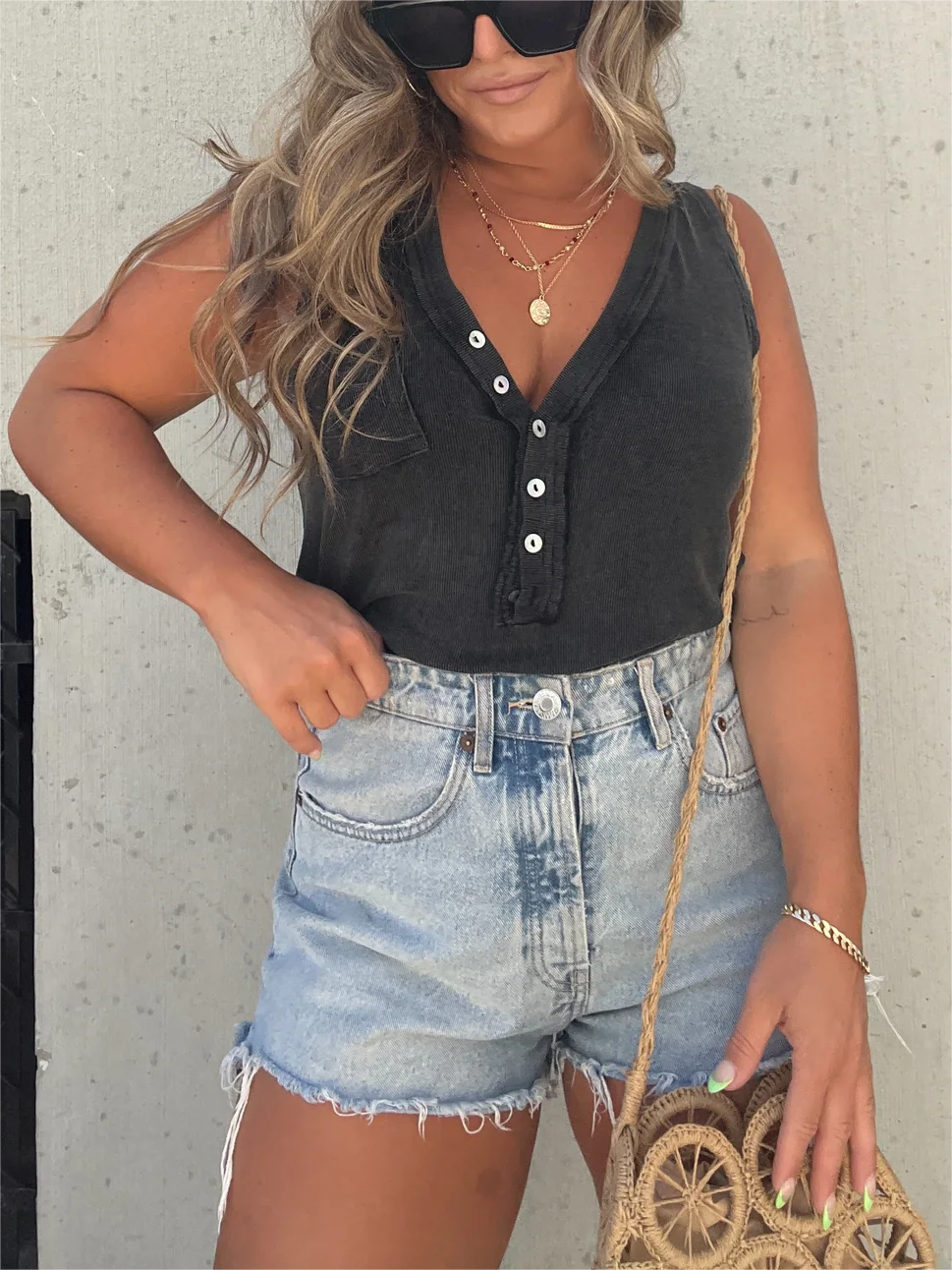 New Women's Washed Button Tank