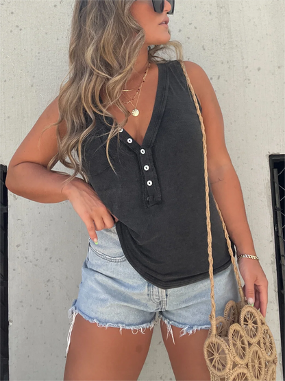 New Women's Washed Button Tank