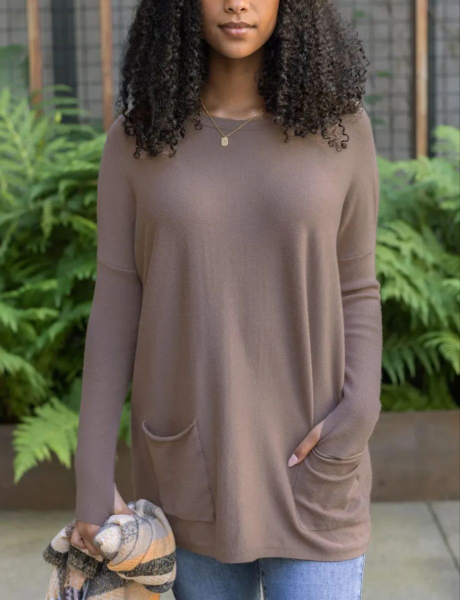New  Long Sleeve Thumbhole Sweater Pocket Tunic