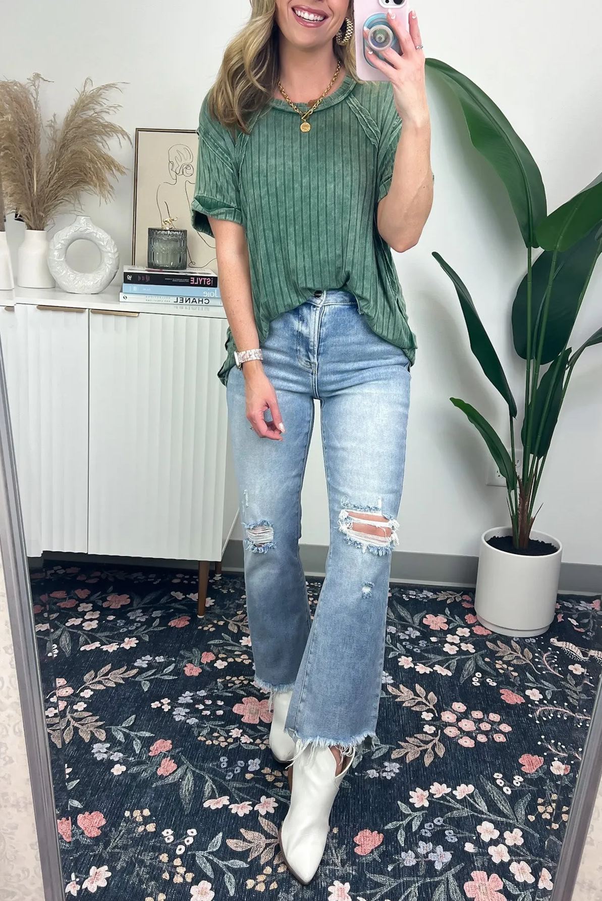 Women's Slouchy Ribbed Mineral Wash Tee